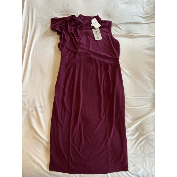 NWT Kimi And Kai Maternity Josephine Ruffle Sheath Dress Size Small Maroon Wine - Picture 1 of 8